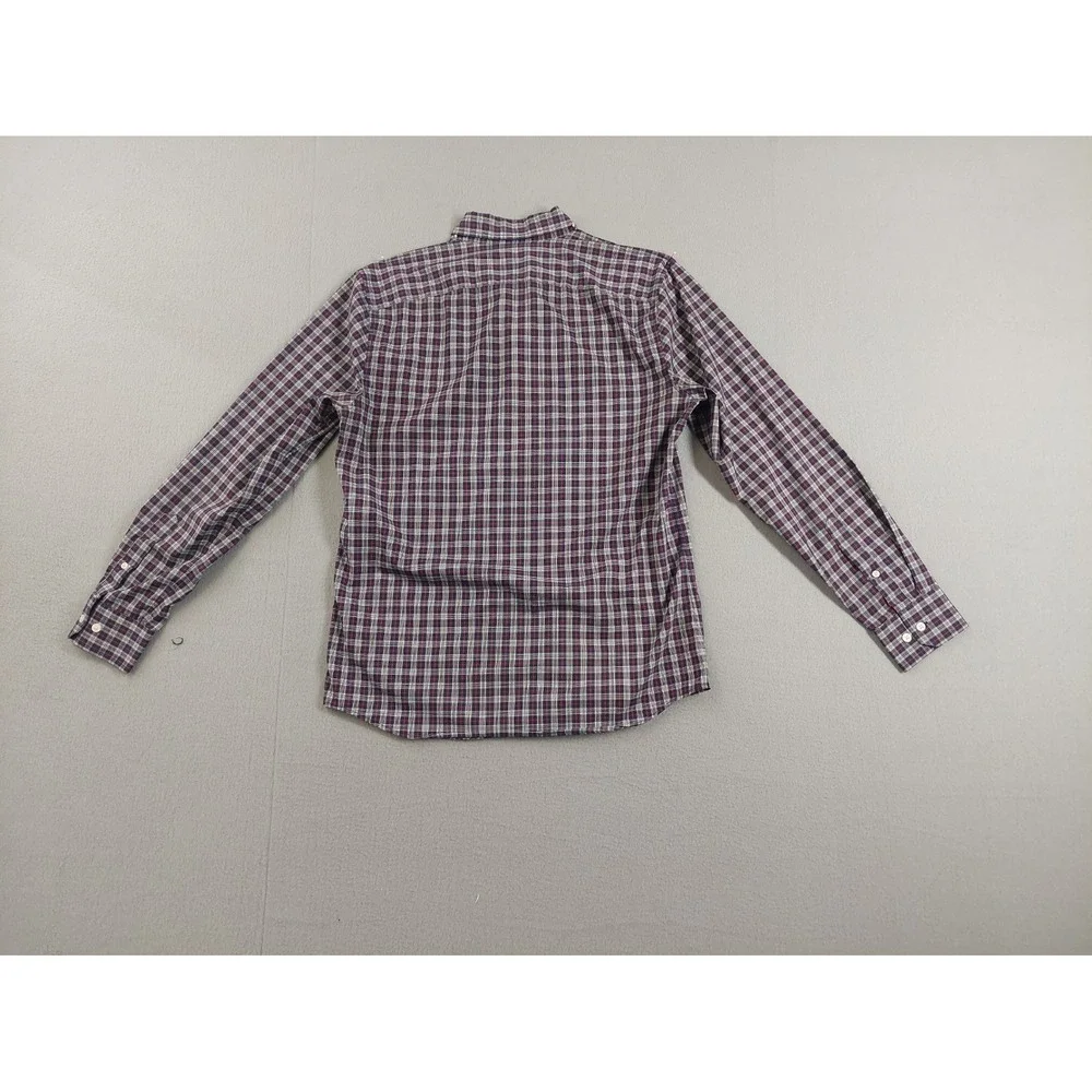 Banana Republic Men Shirt M Navy Blue Plaid Slim Fit Stretch Button Up Casual